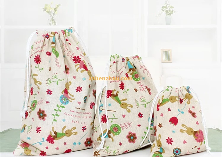 Hot sale custom design 100% large printed cotton canvas fabric drawstring packaging bags bulk for shopping