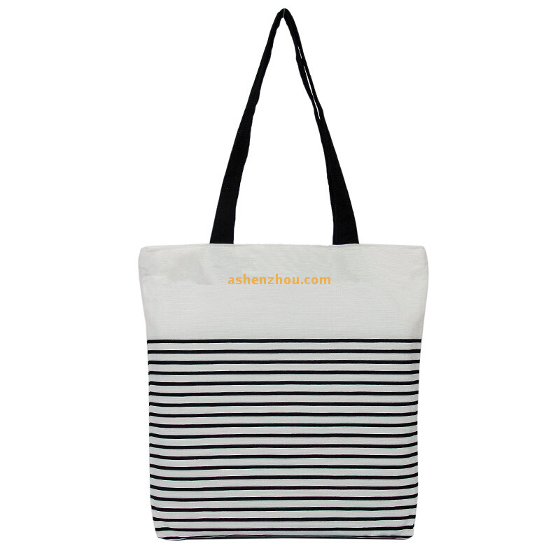 Promotional natural economy custom cross body print black and white striped tote bags cotton canvas personalised shoulder bags