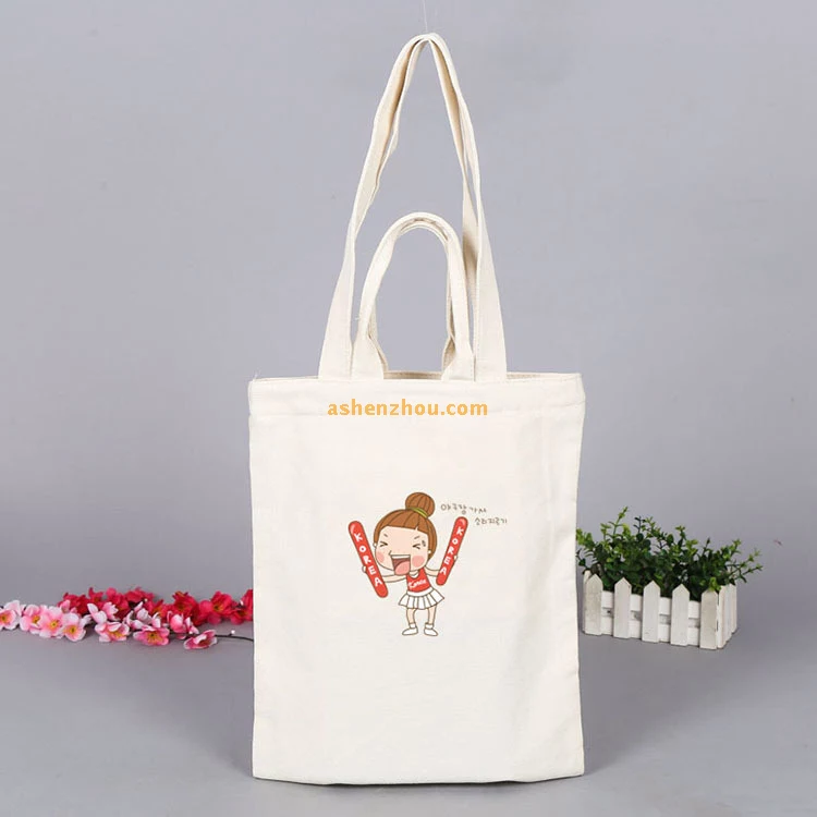Promotional natural economy custom personalized printed lady women girl cotton canvas shoulder bag wholesale
