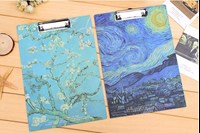China supplier new fashionable popular custom colorful art painting by Van Gogh clipboard with metal clip and wooden board
