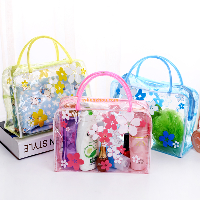 Hot sale promotional custom various beautiful pattern printed PVC Travel Container Kit bags with handle