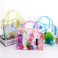 Promotional wholesale eco friendly custom cute cartoon flower style transparent clear personality PVC durable tote bags with zipper