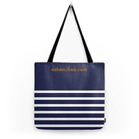 Fashion style wholesale custom printing recycled personalized striped cotton canvas grocery bags with zip tote wholesale