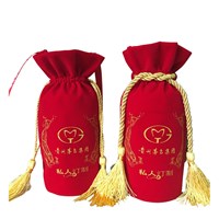 Wholesale custom logo gold printing promotional round bottom natural velvet gift embroidery stand up satin tote bags with tassel drawstring pouches.