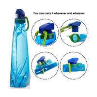 Outdoor sport easy-taking plastic folding water bottle with carabiner, collapsible water bottle with carabiner clip (500 ML) BPA Free