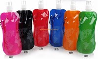 PET+PA+PE Plastic type folding collapsible sport water bottle outdoor sport carabiner, BPA Free Flat Hydration Soft Canteen