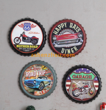 Custom printed decorative vintage metal embossed outdoor tin signs with round shape for business