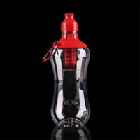 550ml Outdoor portable muamping plastic portable carbon filtered sports drinking water bottle with climbing buckle